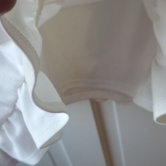 LULUS WHITE KNIT SPAGHETTI STRAP SHEATH DRESS RUFFLE BOTTOM SIZE MEDIUM SUMMER - Picture 8 of 14